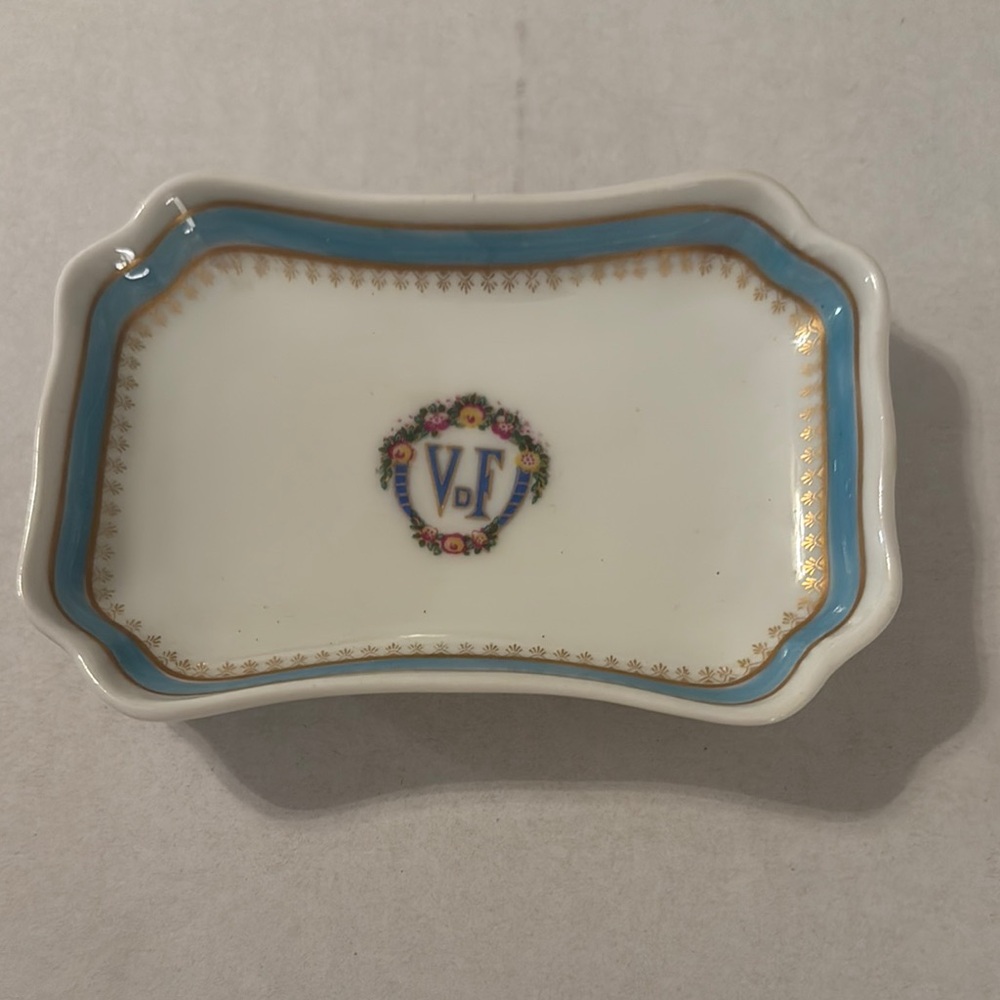 Elegant Porcelain Trinket Dish with Blue and Gold Accents Paris Limoges Vintage